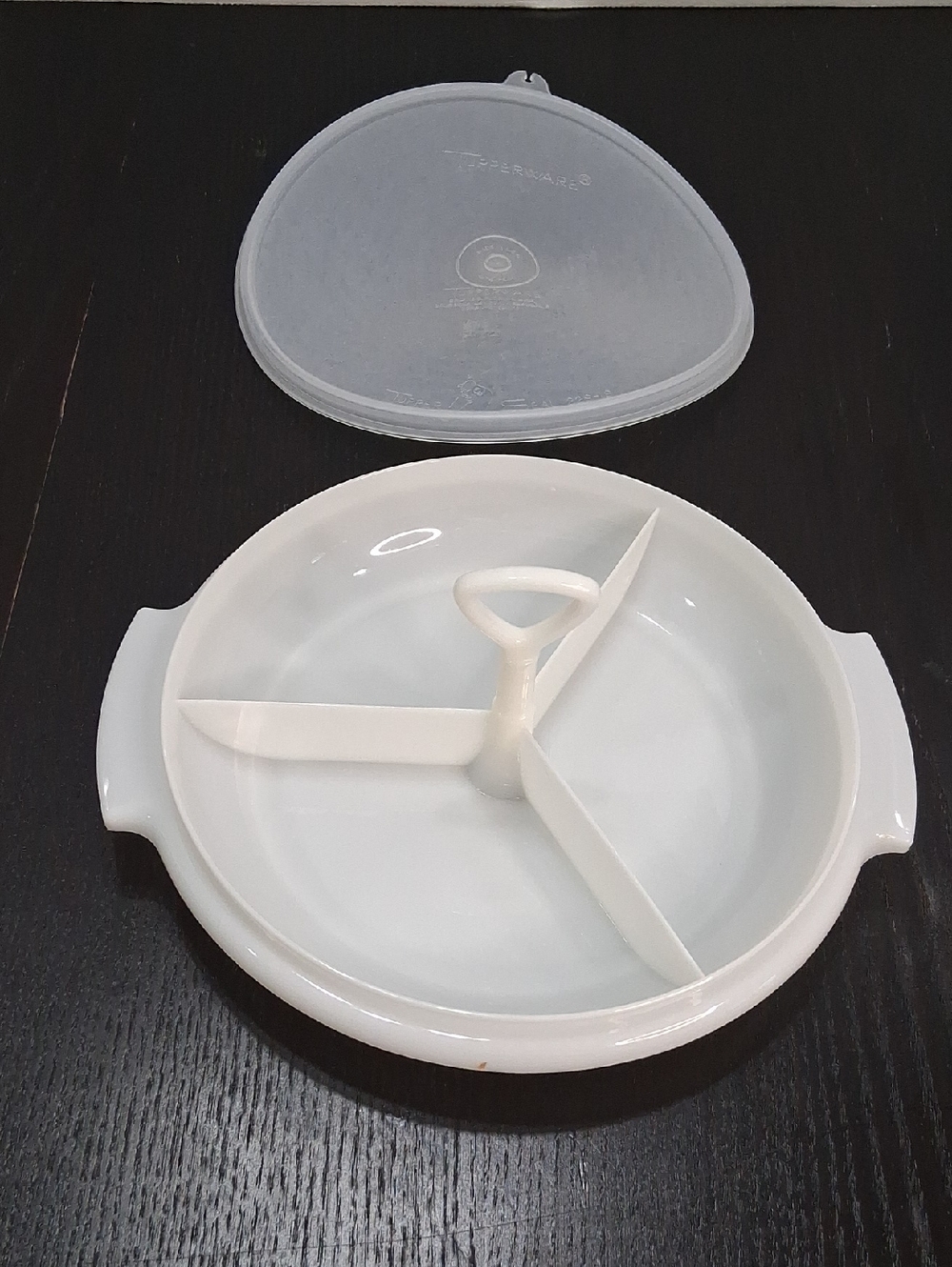 Vintage 3-piece Tupperware White Divided Relish/Condiment Tray